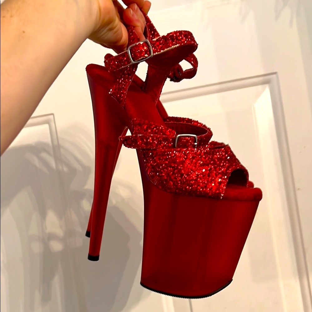 Red Glitter Platform High-Heel Sandals - Women's